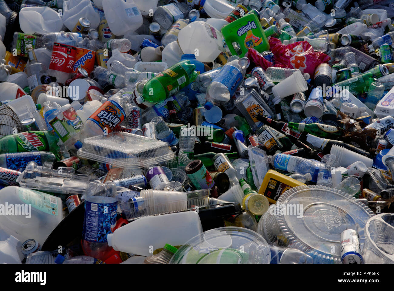 Bottles and cans at a recycling collection area The collection is part