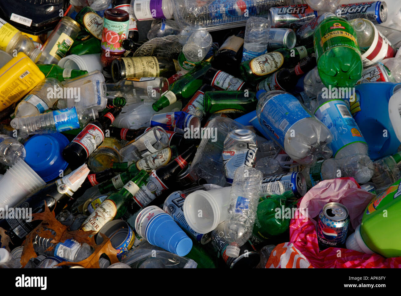 Bottles and cans at a recycling collection area The collection is part