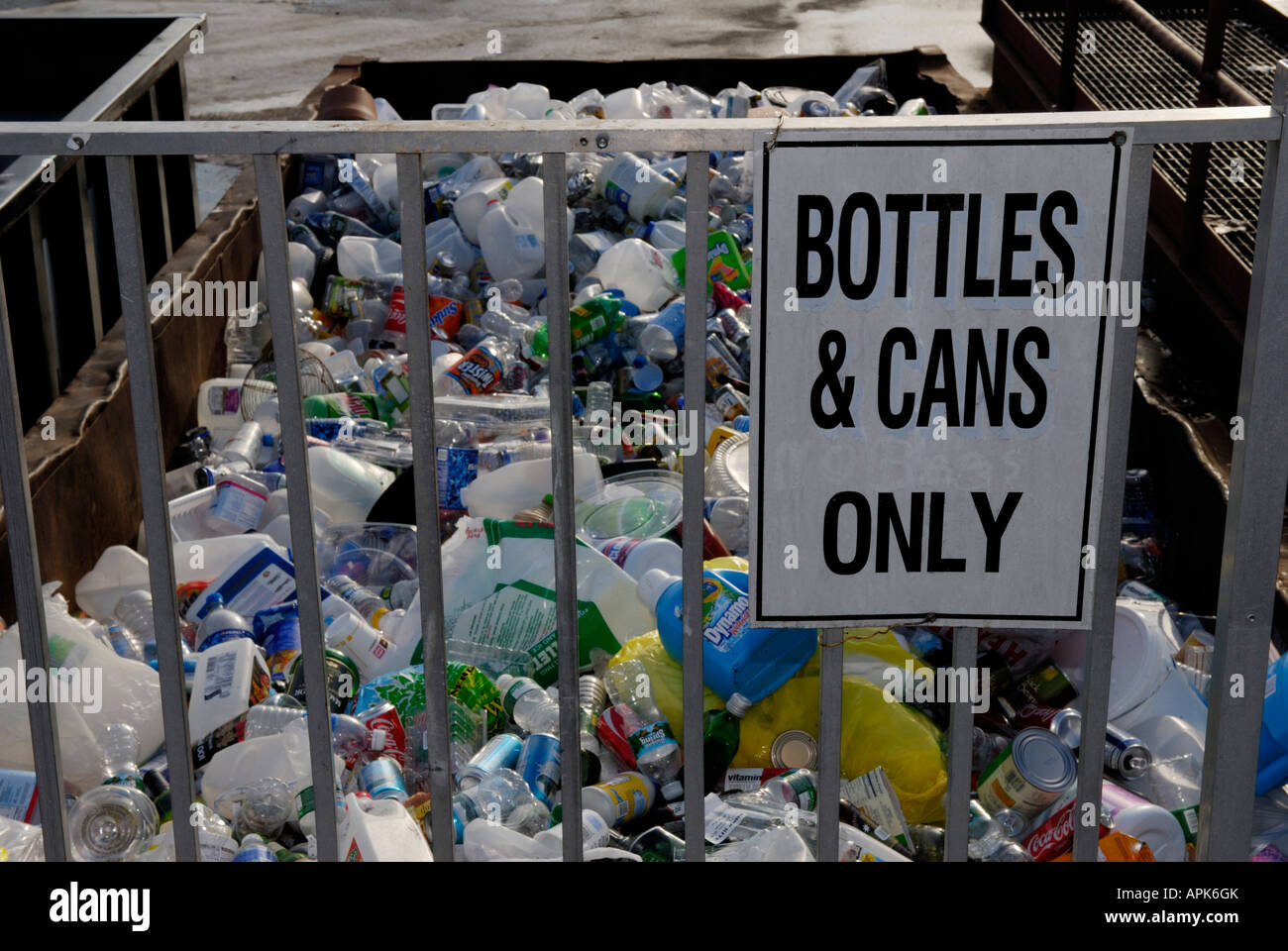 Bottles and cans at a recycling collection area The collection is part