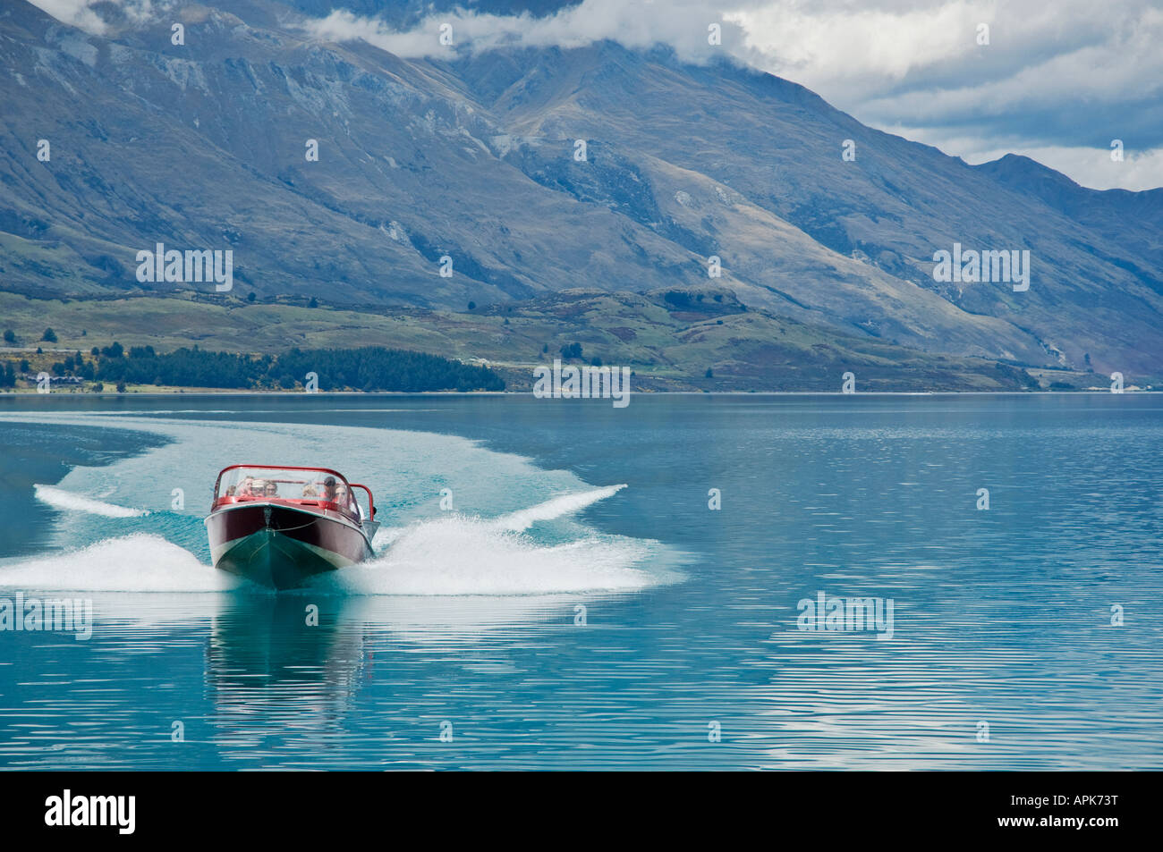 Jet boat on Lake Wakatipu, New Zealand Stock Photo Alamy