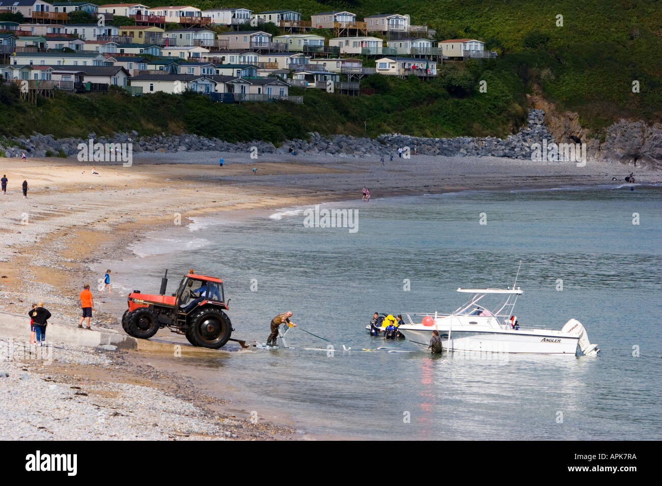 Tractor used for haulage and other work on the beach Stock Photo