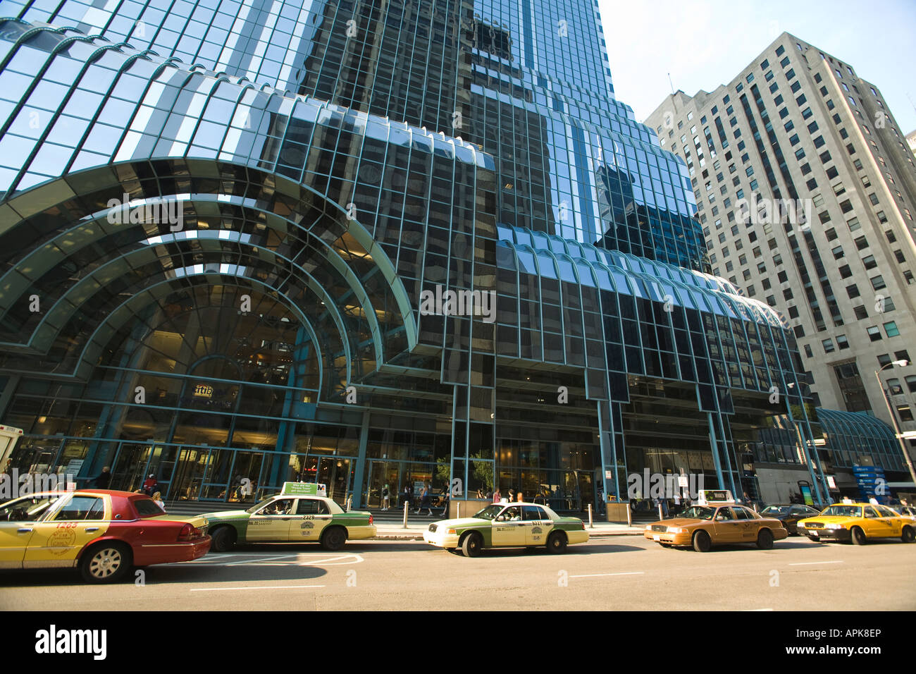 ILLINOIS Chicago Taxi cabs in row outside Ogilvie Transportation building office building highrise and commuter train station Stock Photo