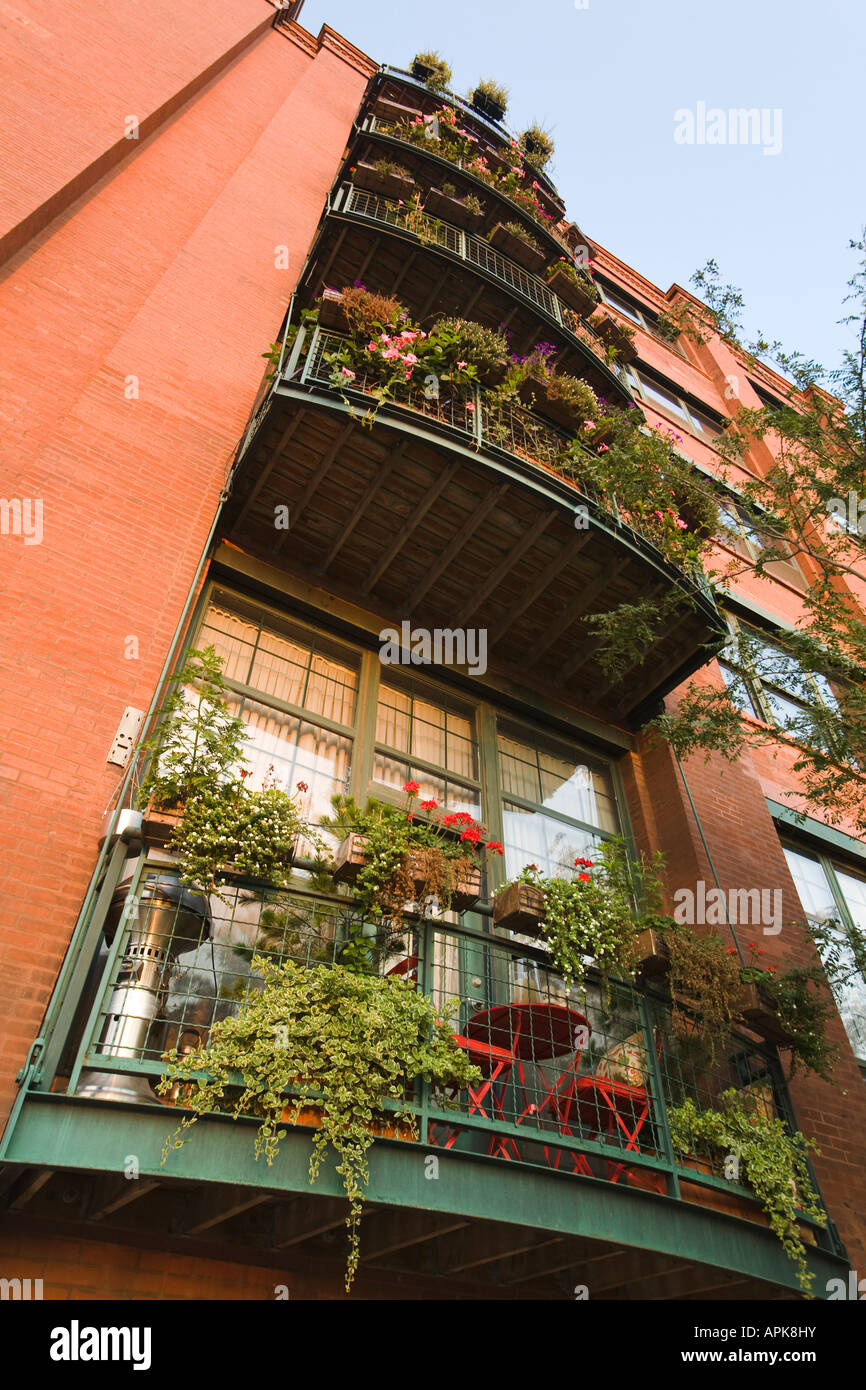 ILLINOIS Chicago Balconies of brick residential building with many