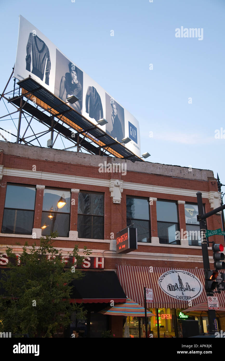 ILLINOIS Chicago Billboard for Gap clothing store signs for restaurants on West Randolph Street