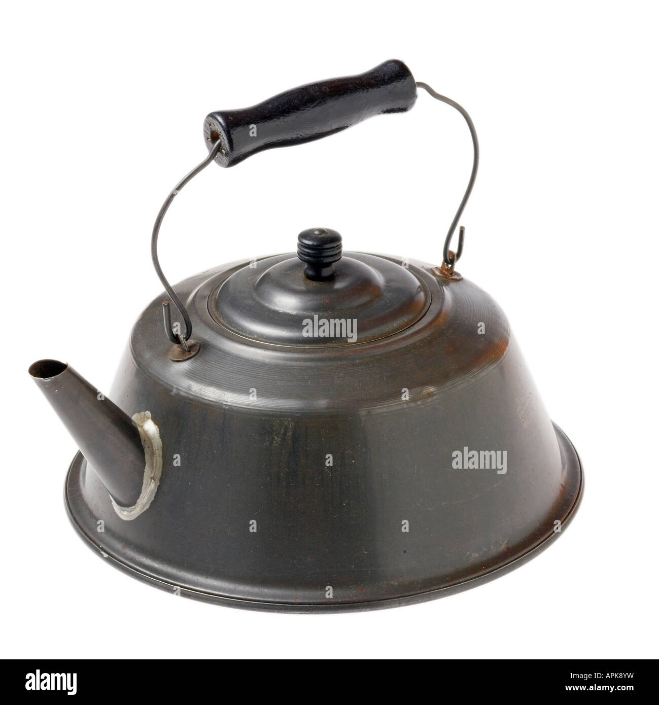 Ancient tea kettle on campfire Stock Photo - Alamy