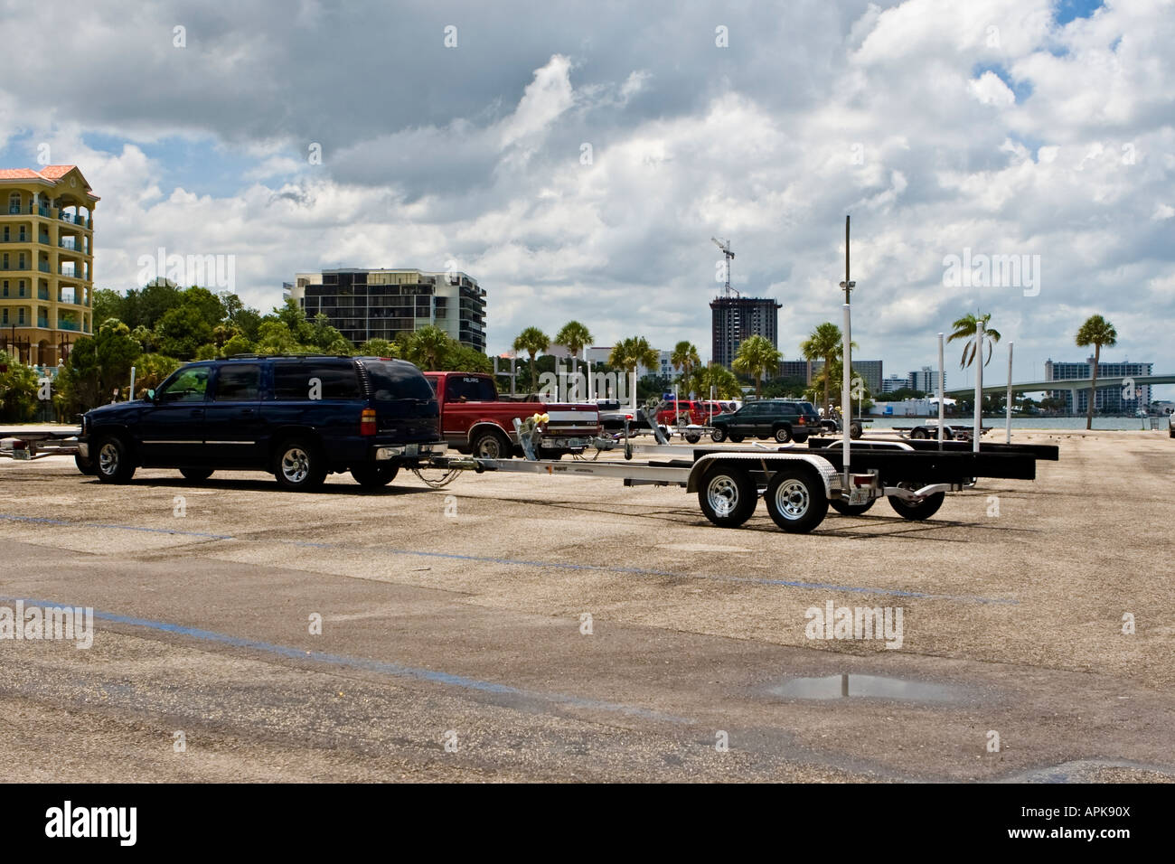 Boat launching ramp parking facility Stock Photo Alamy