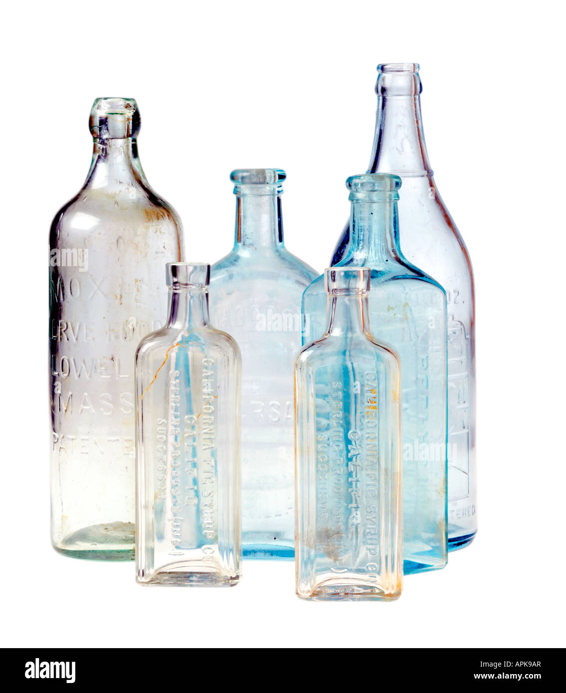 Still life of old glass bottles Stock Photo