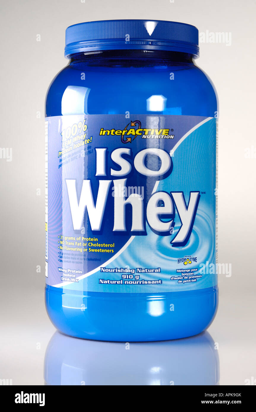 Large container of Whey protein Stock Photo