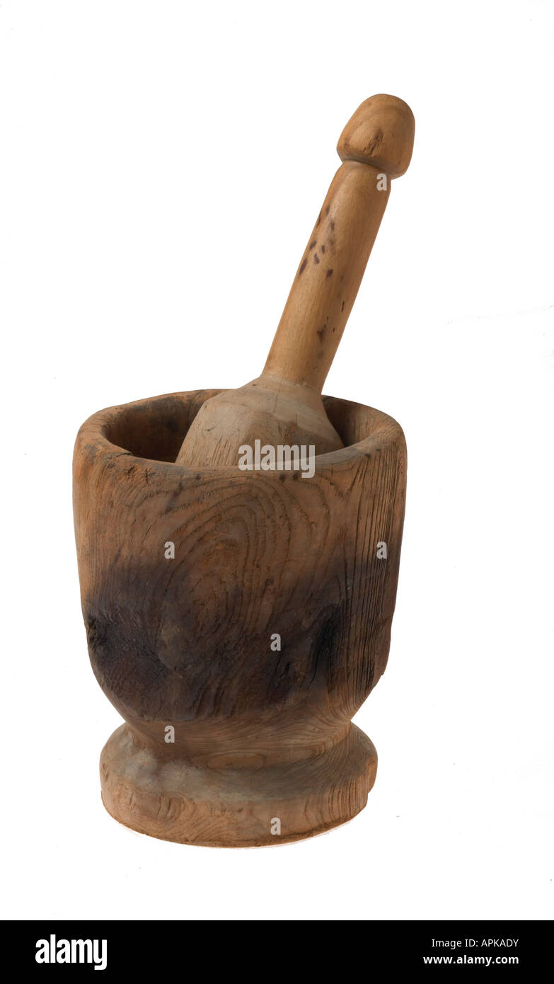 Handmade wooden mortar and pestle Stock Photo Alamy
