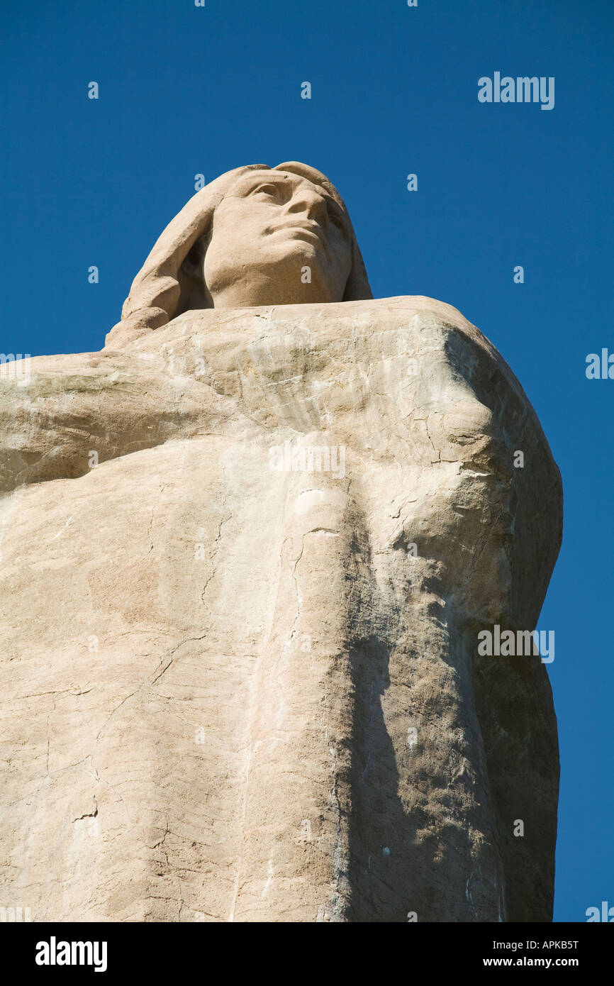 ILLINOIS Oregon Stone Black Hawk statue designed Lorado Taft American Indian Lowden State Park standing with crossed arms Stock Photo