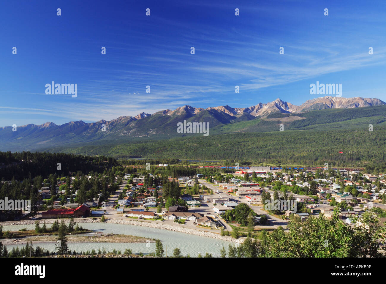 Downtown Golden and the Purcell Mountains Golden BC Canada Stock Photo