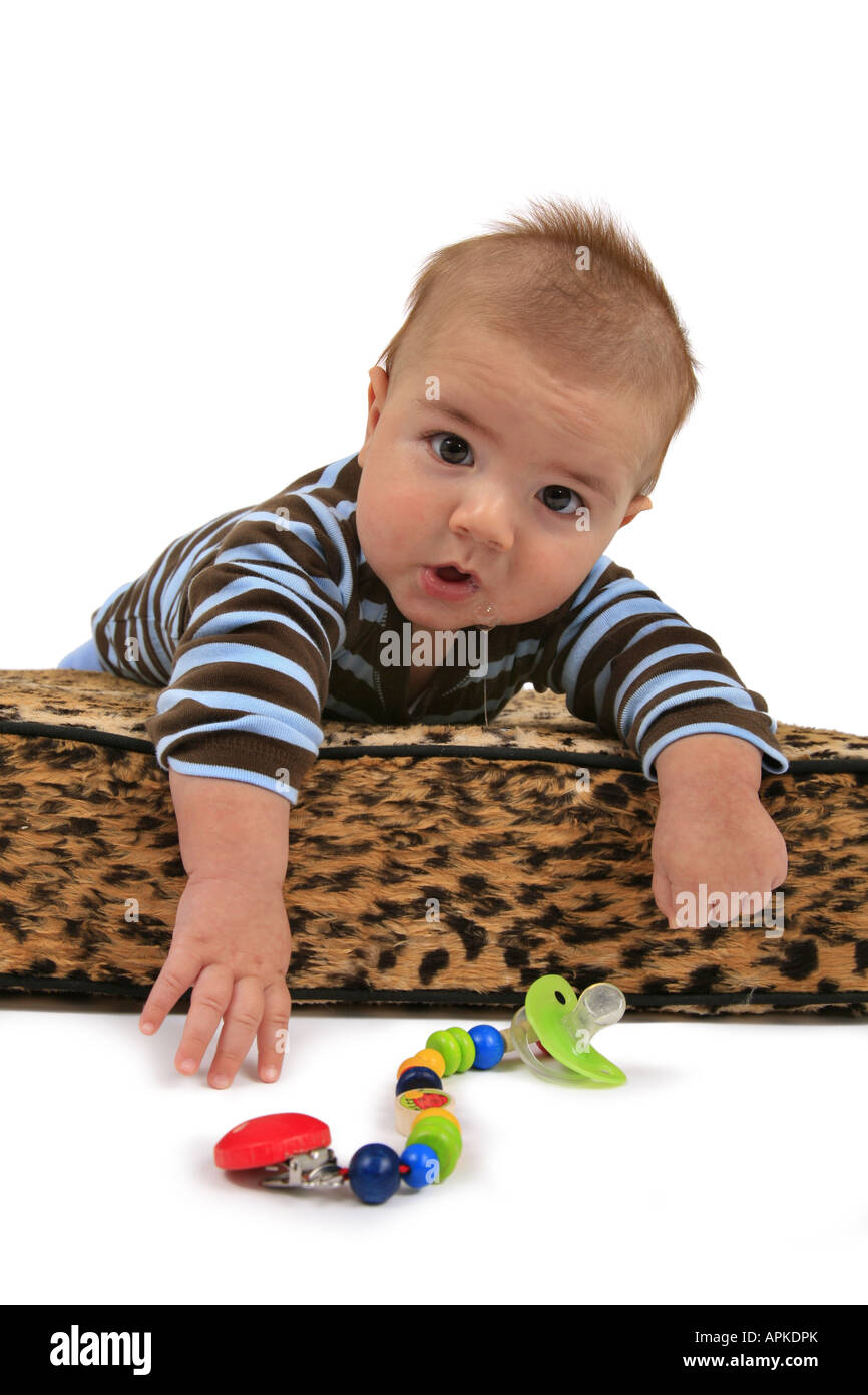 baby with pacifier keeper Stock Photo Alamy