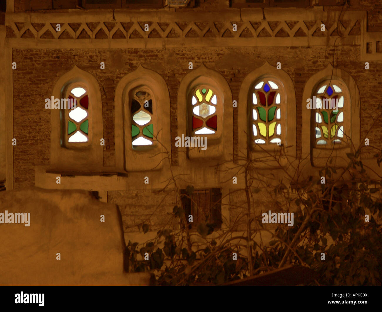 colourful windows in old town, Yemen, Sanaa Stock Photo