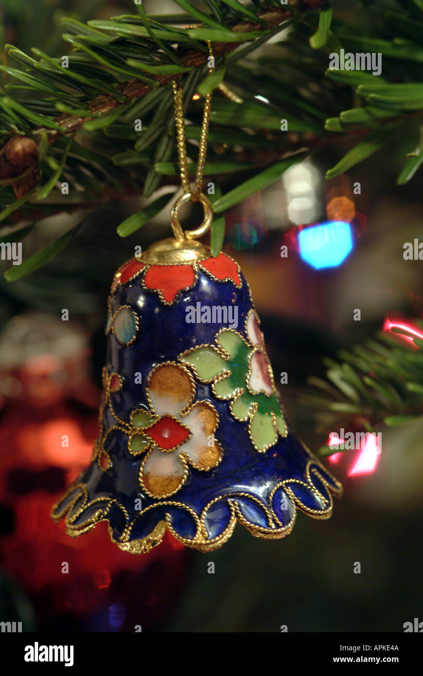 Christmas tree decorations blue enamel russian made bell Stock Photo