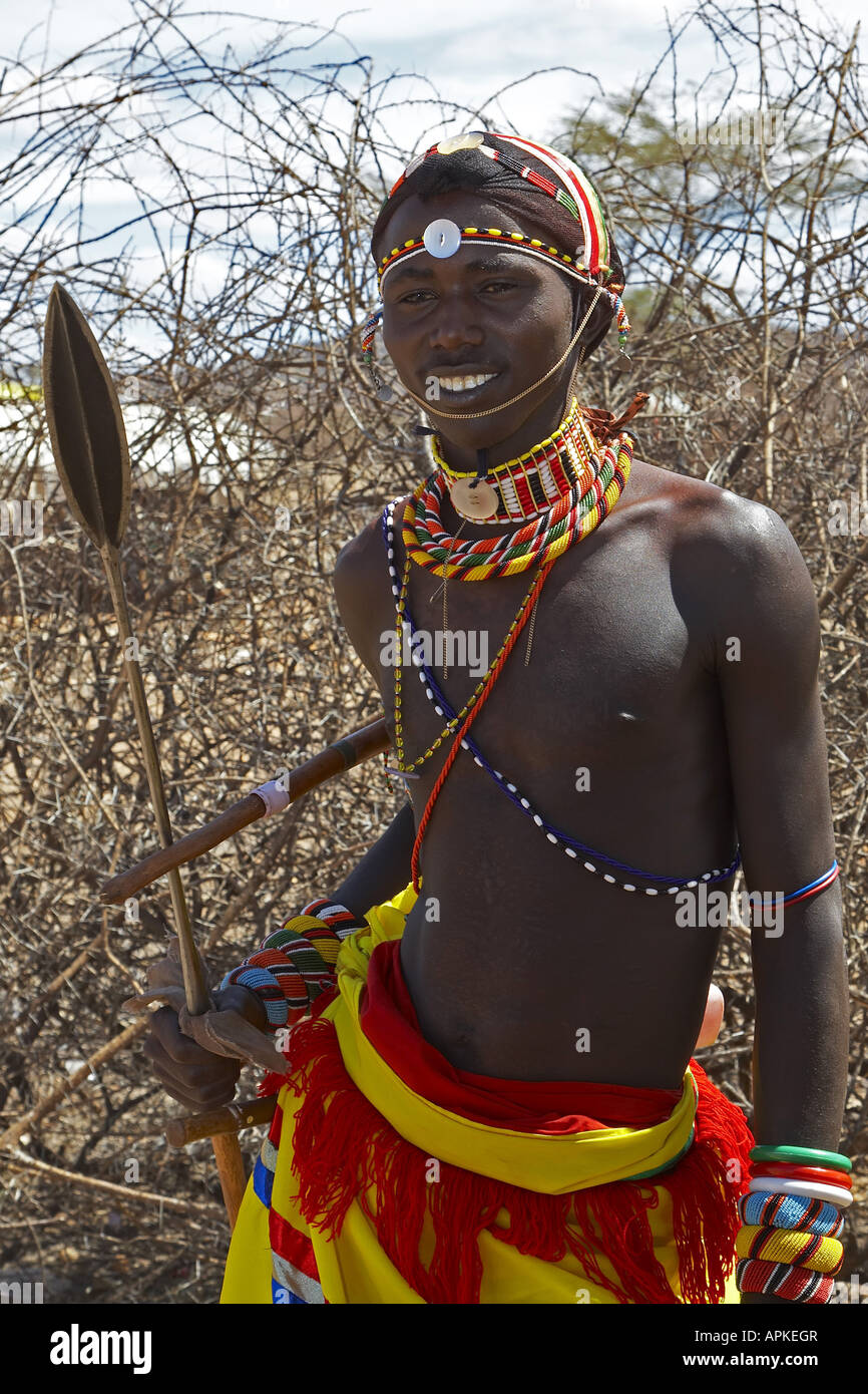 Samburu warrior, Kenya, Samburu Gebiet, Isiolo Stock Photo