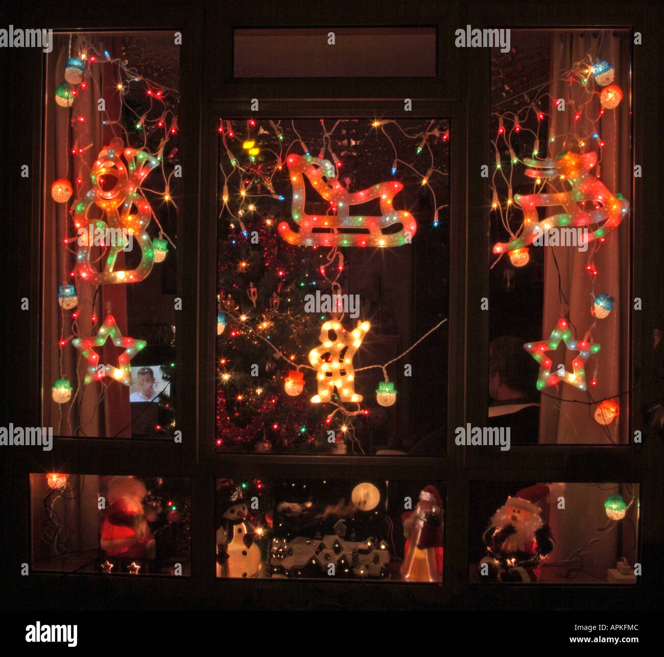 Decorative Christmas light window display Stock Photo Alamy