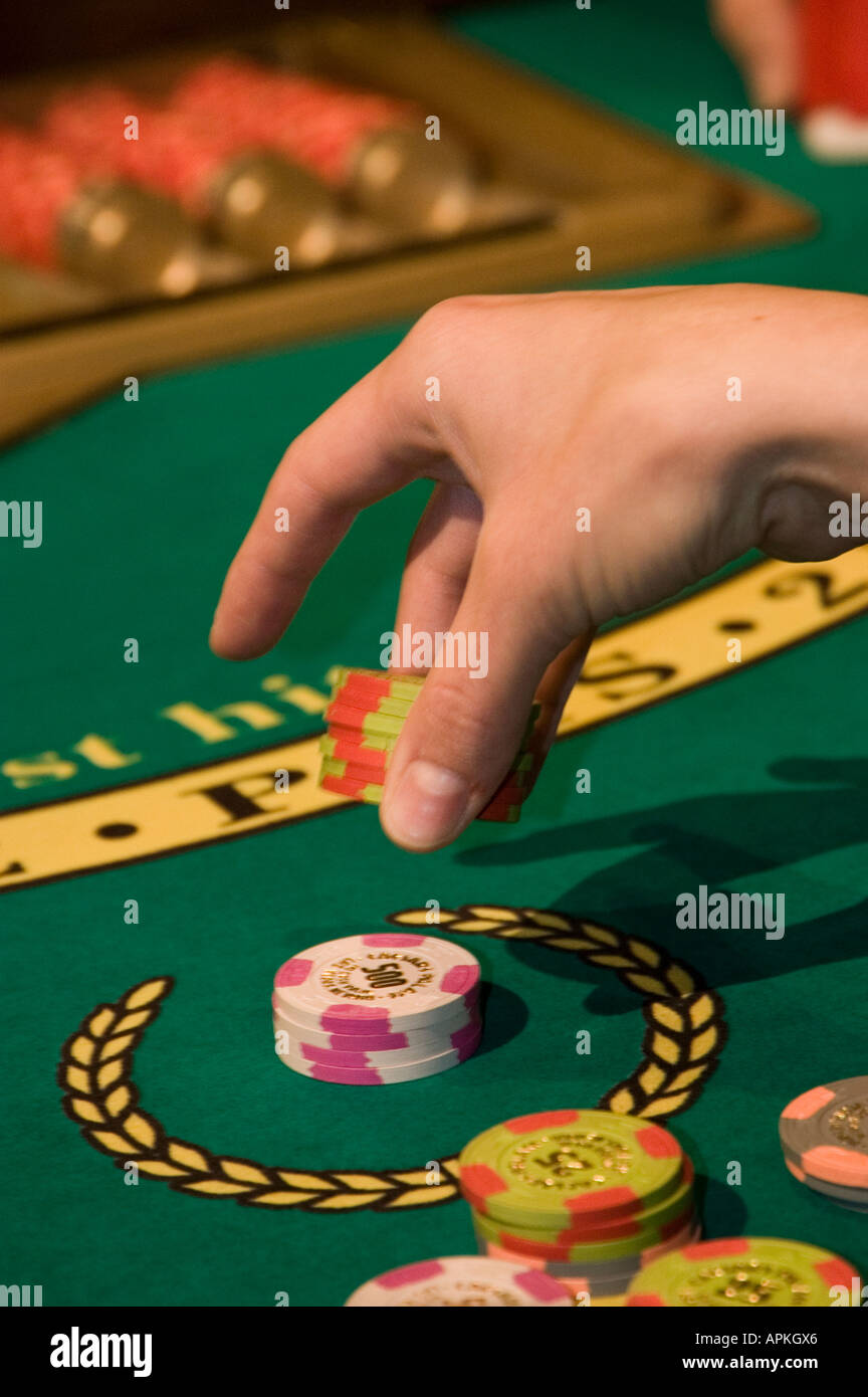 Blackjack table in Las Vegas Nevada Caesars Palace and Casino Stock