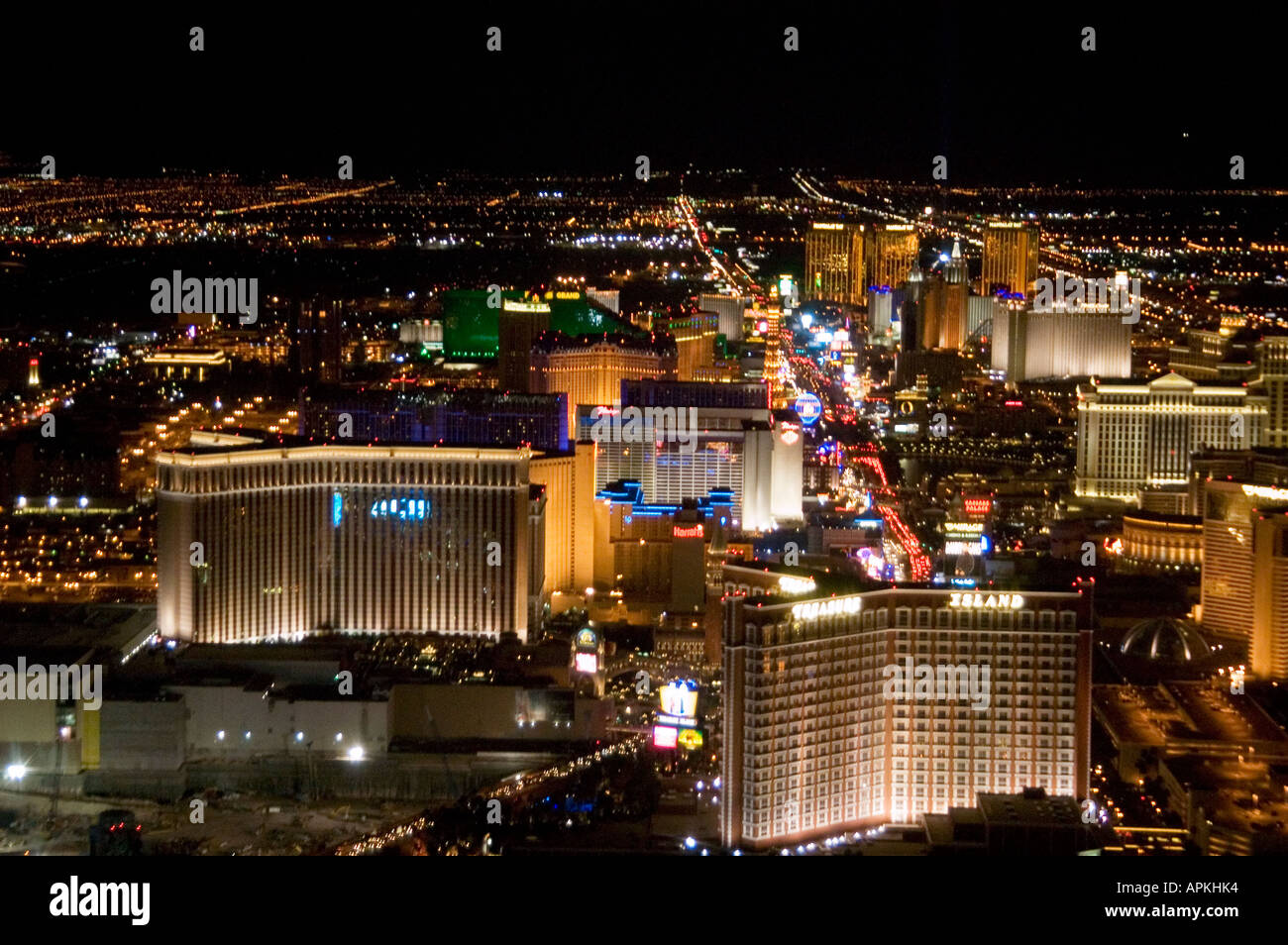 Aerial night view of Las Vegas Strip Nevada NV Las Vegas Strip Stock ...