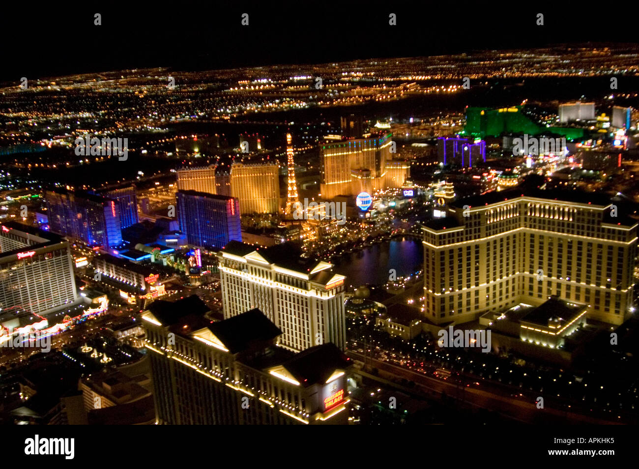 Aerial night view of Las Vegas Strip Nevada NV Las Vegas Strip Stock ...