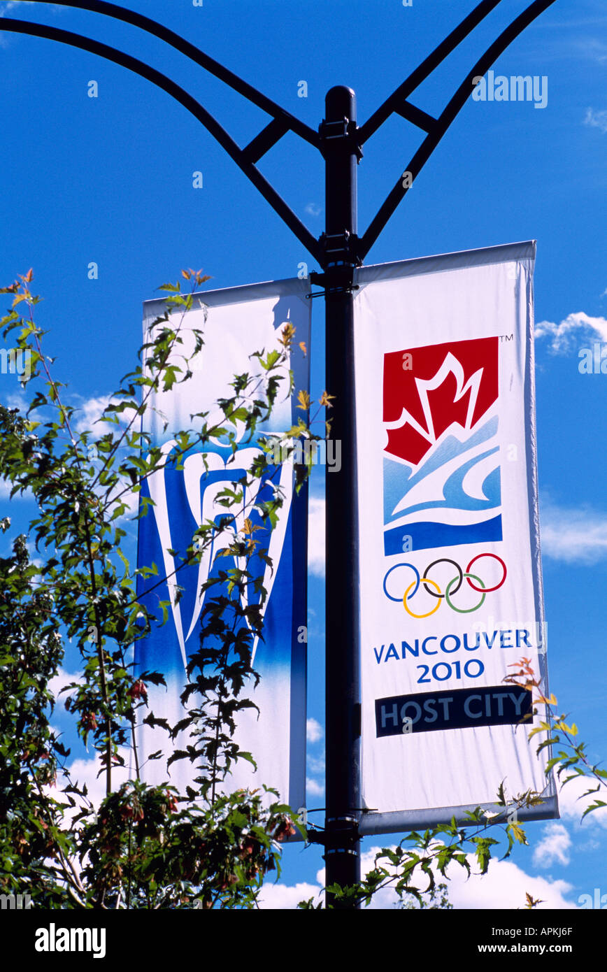 Street Banners announcing the 2010 Winter Olympic Games in Vancouver and Whistler British Columbia Canada Stock Photo