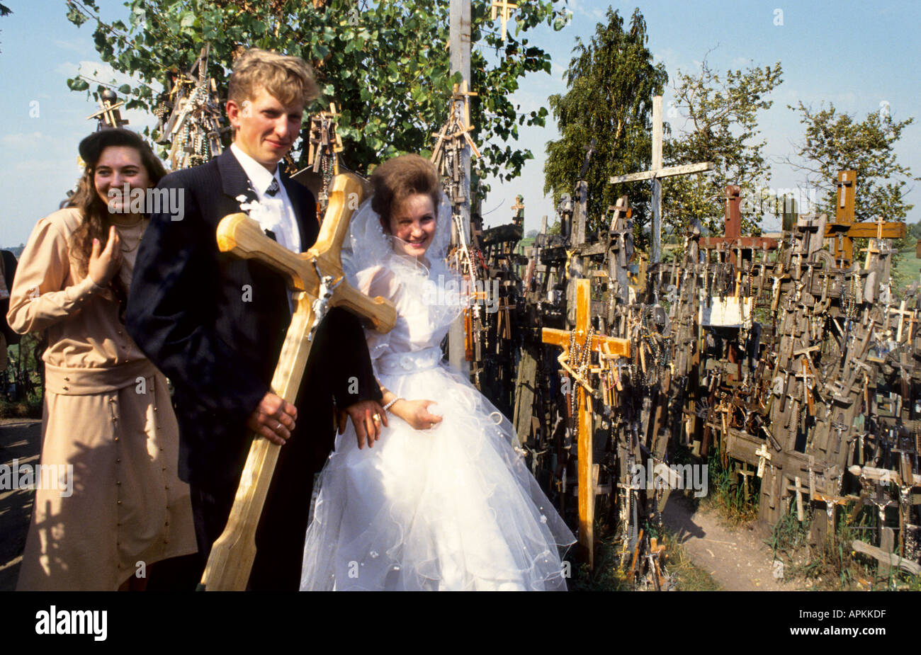 Hill of Crosses Siauliai Lithuania marriage matrimony wedlock  wedding Stock Photo