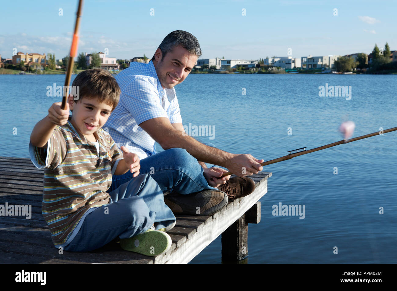 Father and son fishing Stock Photo