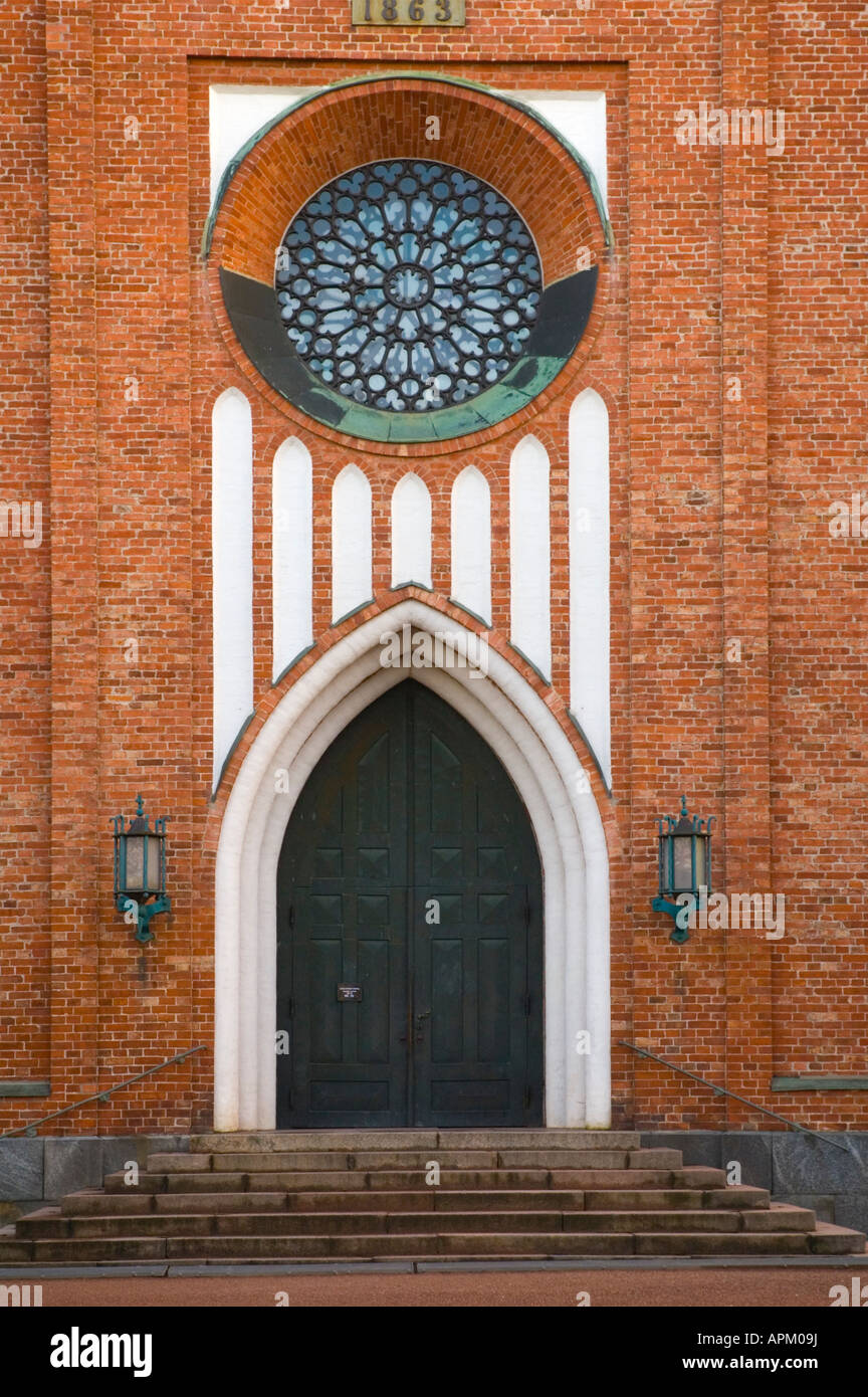 The door of Gothic Keski Porin Kirkko central church in Pori Finland EU Stock Photo