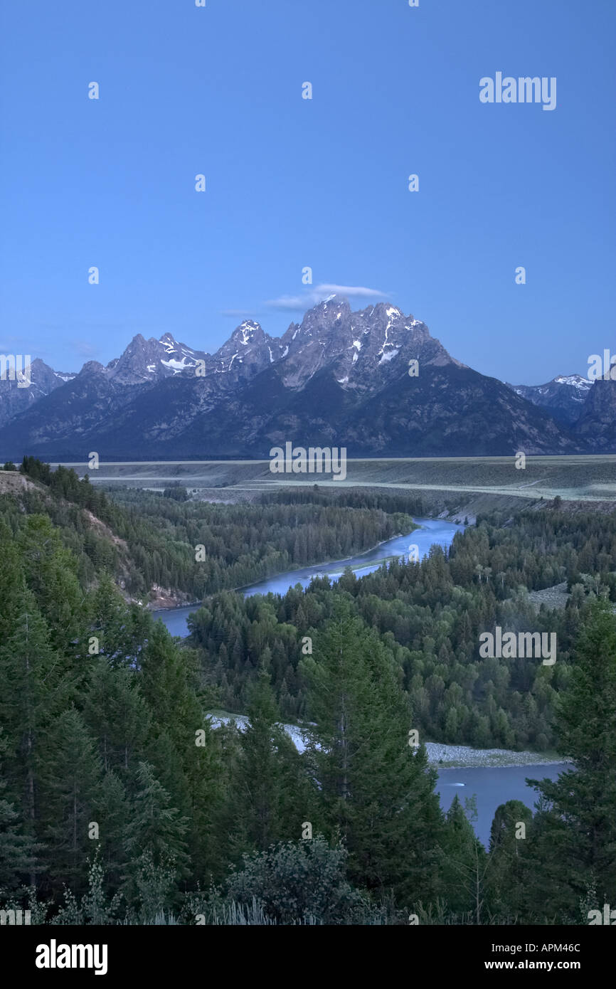 The Snake River winds below the Grand Teton in early morning Snake