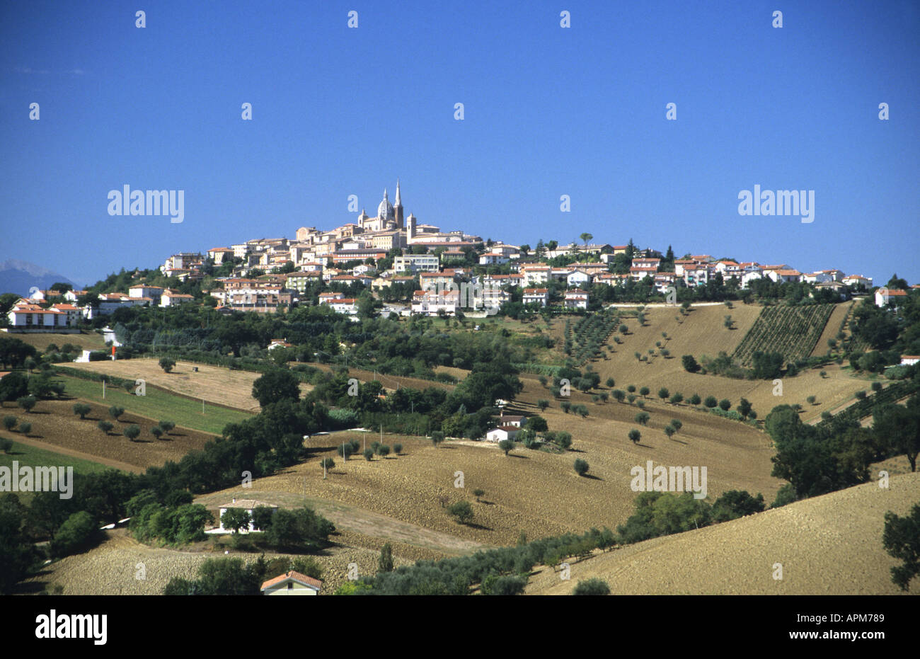 View of Loreto city of Pilgrimage for followers of the Roman Catholic Religion Le Marche Italy Stock Photo