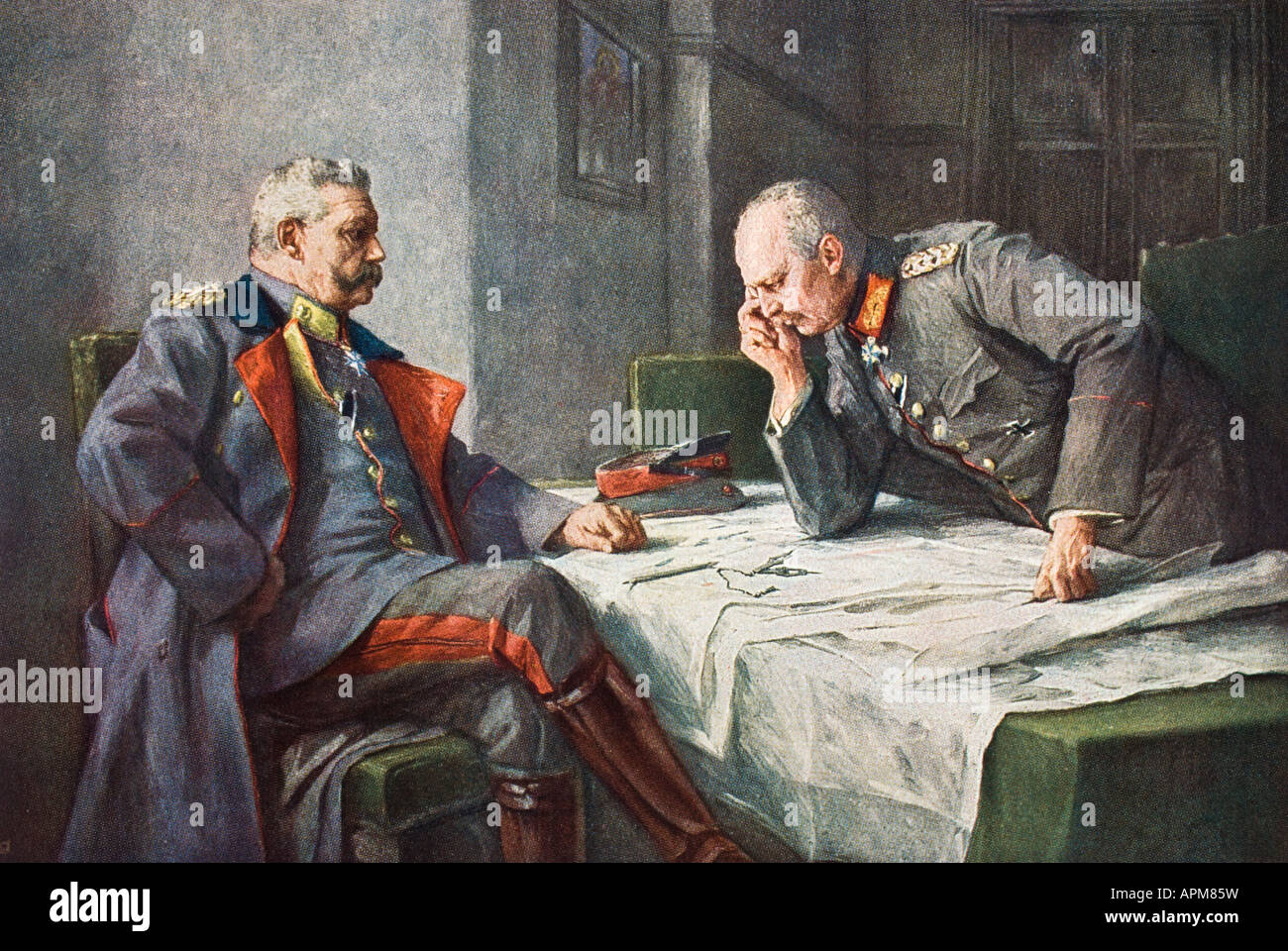 General Paul Von Hindenburg, 1847 - 1934 and chief of staff Erich Von Ludendorff, 1865 - 1937, at the map table. Stock Photo
