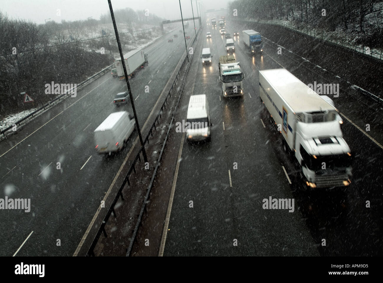 traffic on UK motorway in winter Stock Photo
