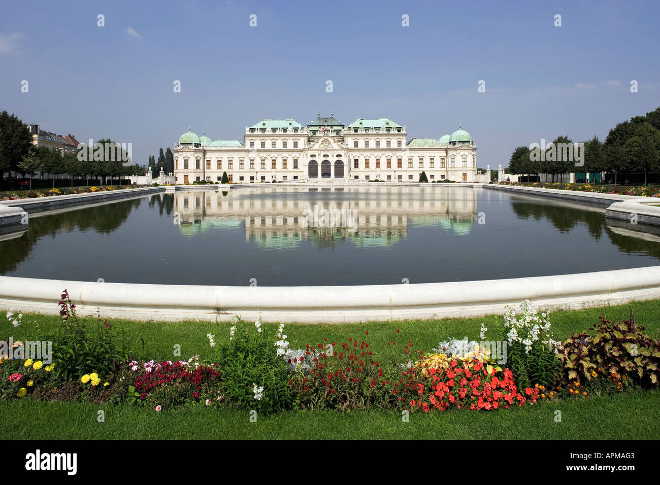 Austria, Vienna, reflection of Belvedere castle in water Stock Photo