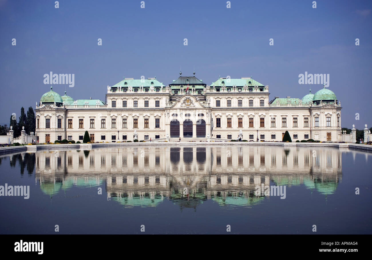 Austria, Vienna, reflection of Belvedere castle in water Stock Photo