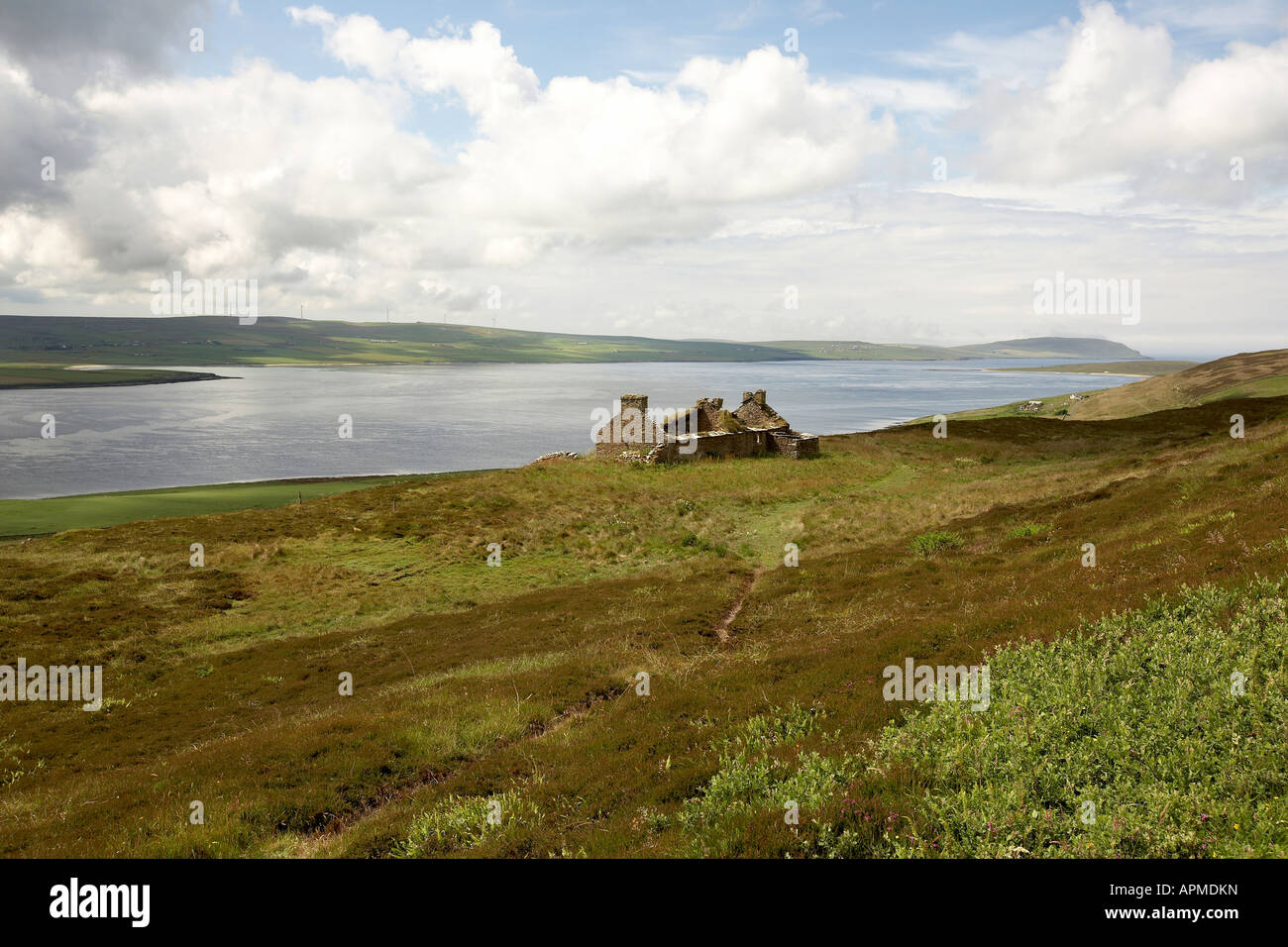 Deserted cottage over looking the Eynhallow Sound Rousay Orkney Scotland UK Stock Photo
