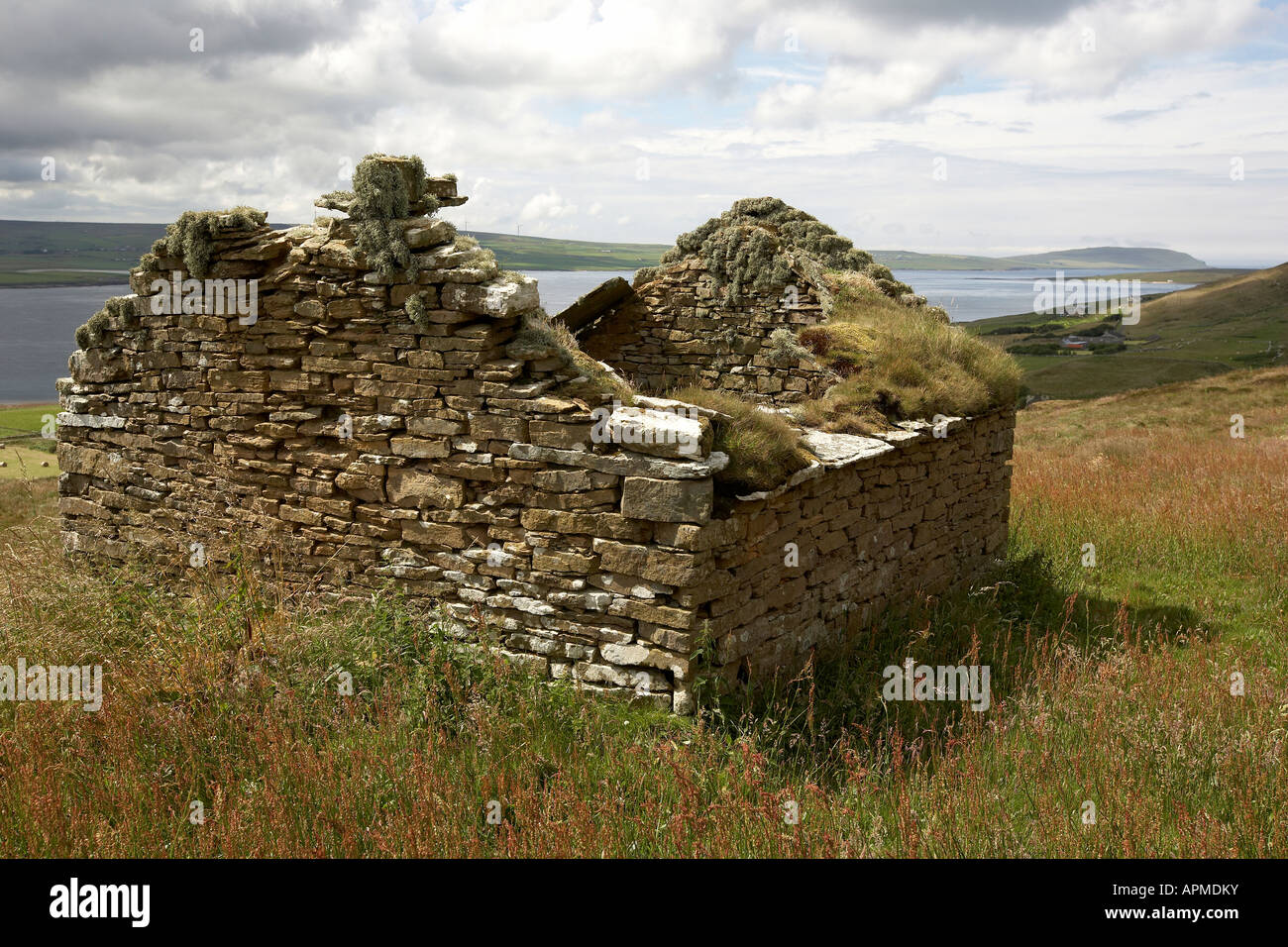 Deserted cottage over looking the Eynhallow Sound Rousay Orkney