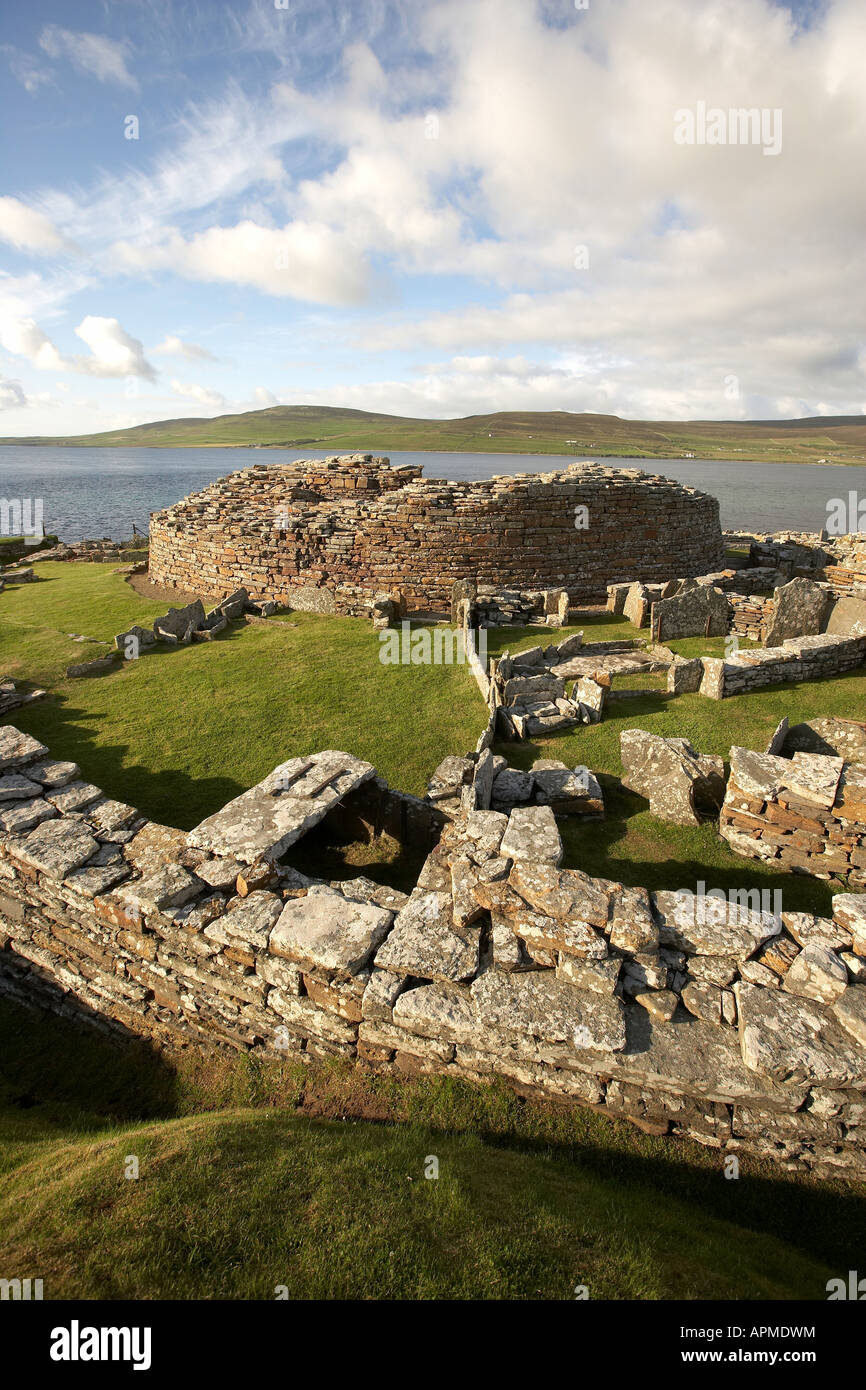 Broch of Gurness looking over Eynhallow Sound and Rousay Island Orkney ...