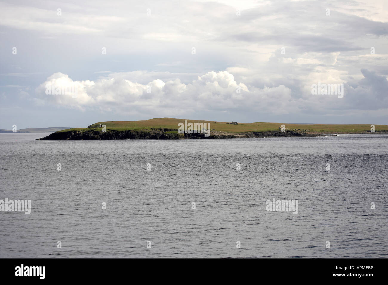 Abandoned cottages on the uninhabited island of Swona Pentland Firth Orkney Scotland UK Stock Photo