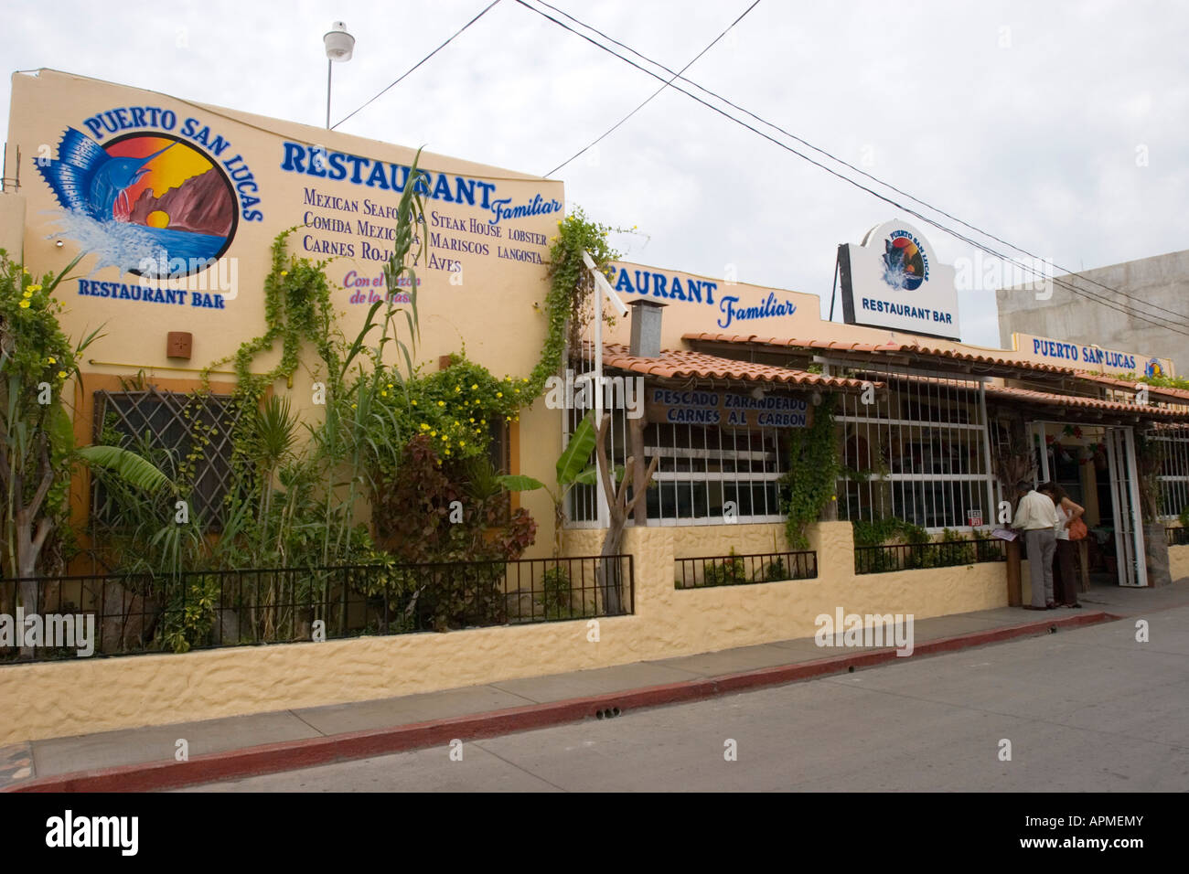 Seafood and steak restaurant with marlin logo Puerto San Lucas Cabo San