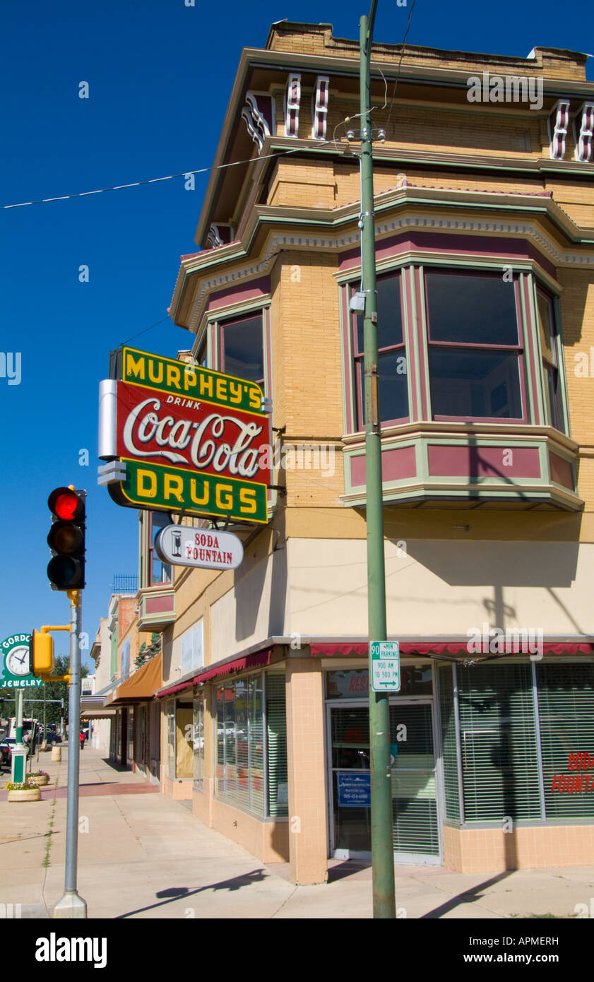 Old fashioned 50s style drug store in small town of Las Vegas New