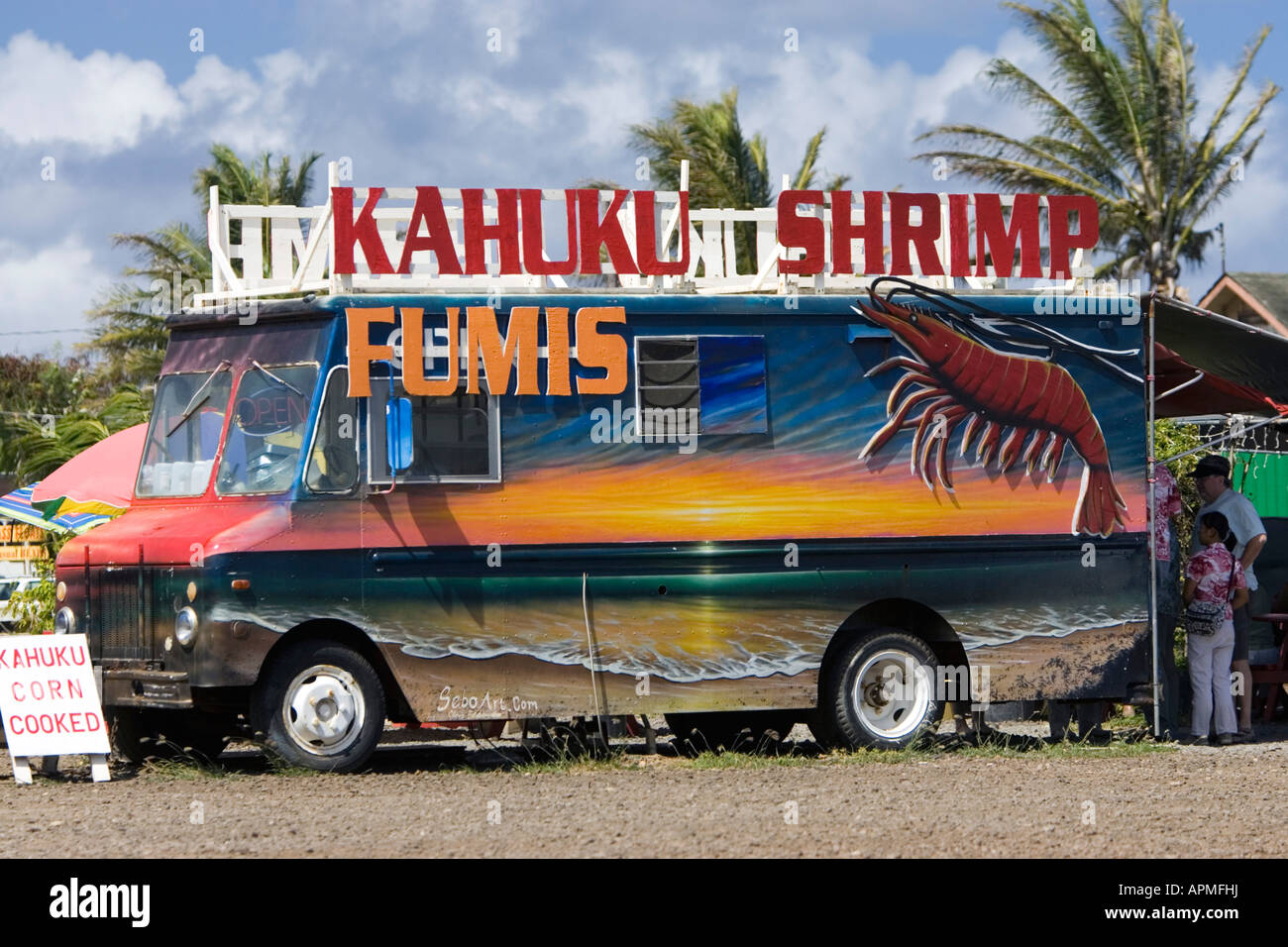 Popular roadside cooked shrimp stand Kahuku Shrimp north shore Oahu
