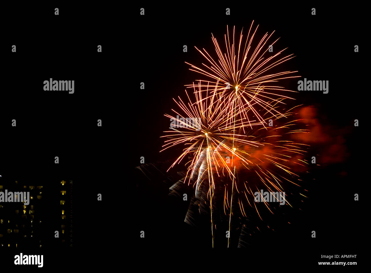 Friday night fireworks Waikiki Beach Honolulu Hawaii USA Stock Photo