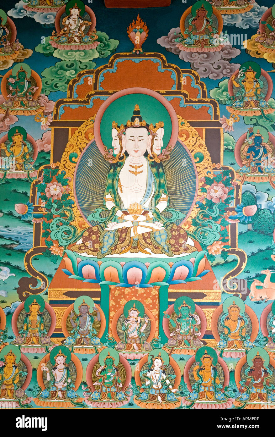 Thangka mural painting. Buddhist Gompa. Ranipauwa village. Annapurna ...