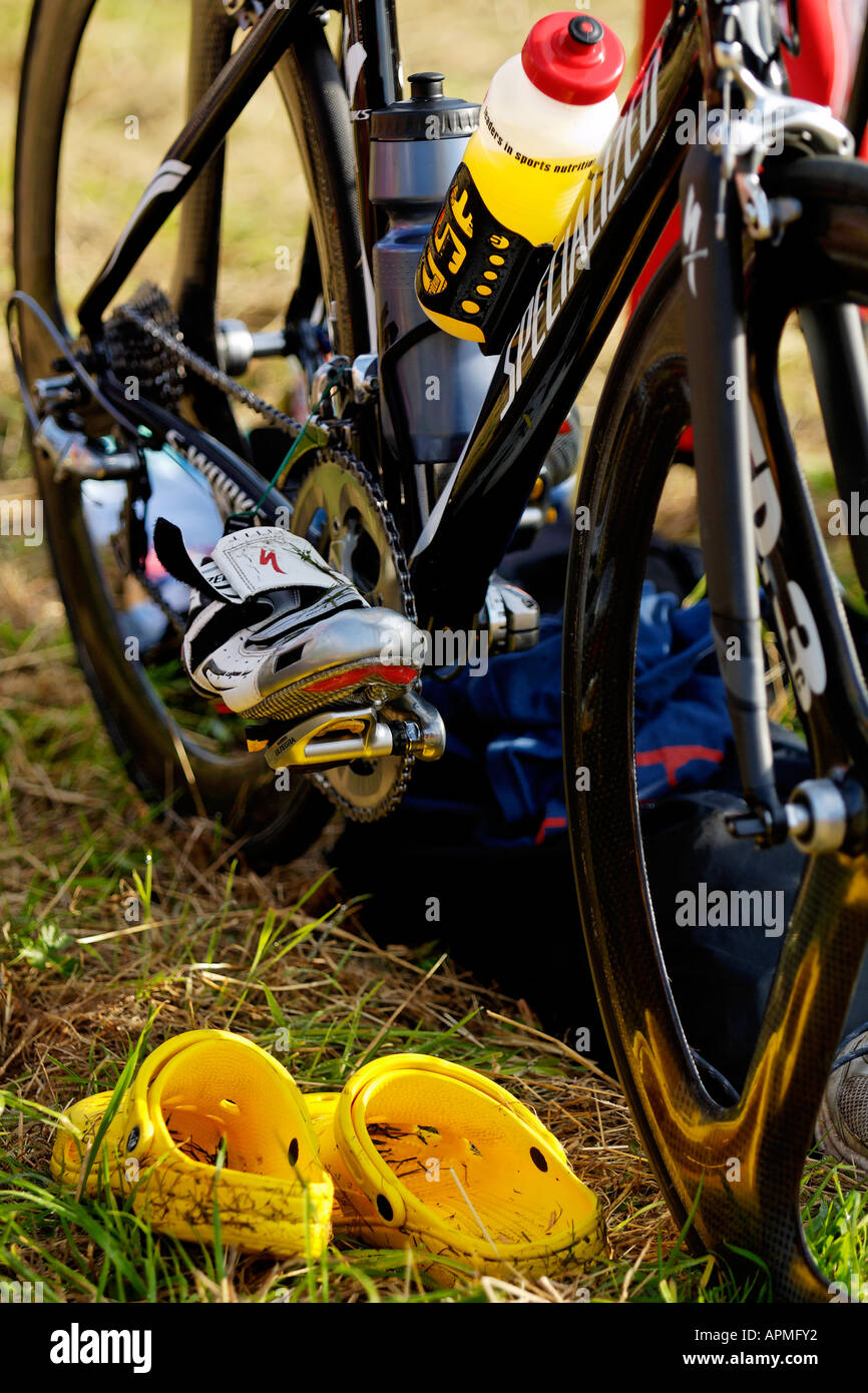 Racing bicycle 'set to go' in triathlon Stock Photo