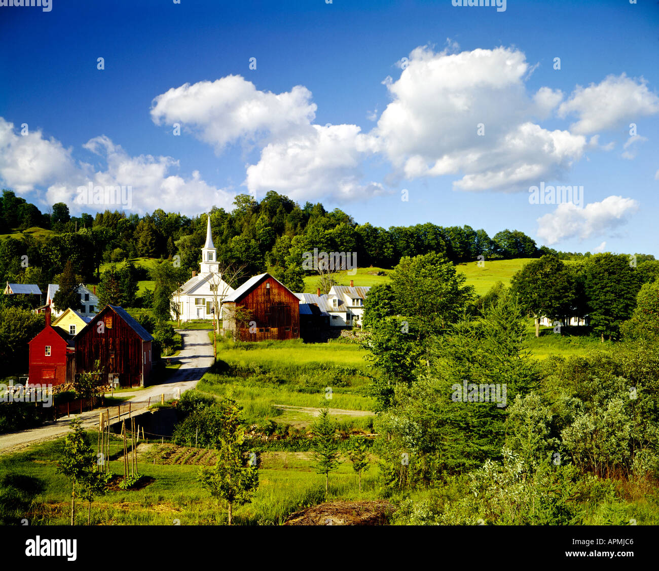 Waits River in rural Vermont showing Summer view with green hillsides
