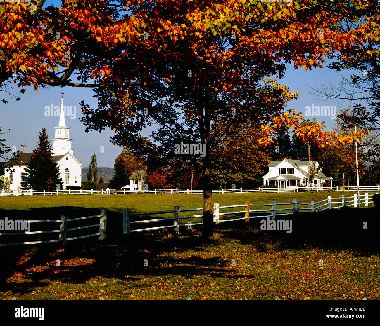 Craftsbury Common with classic white church and homes surrounding the