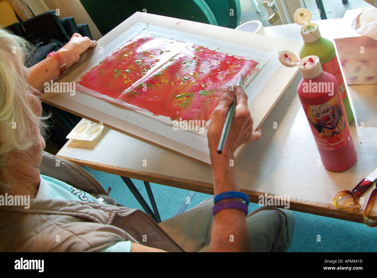 painting therapy workshop water colour color table top drawing board Stock  Photo - Alamy