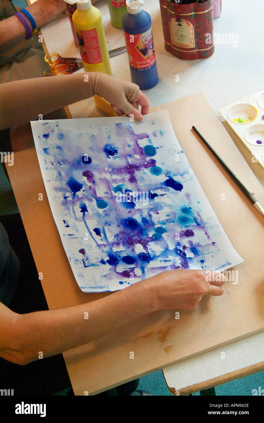 painting therapy workshop water colour color table top drawing board Stock  Photo - Alamy
