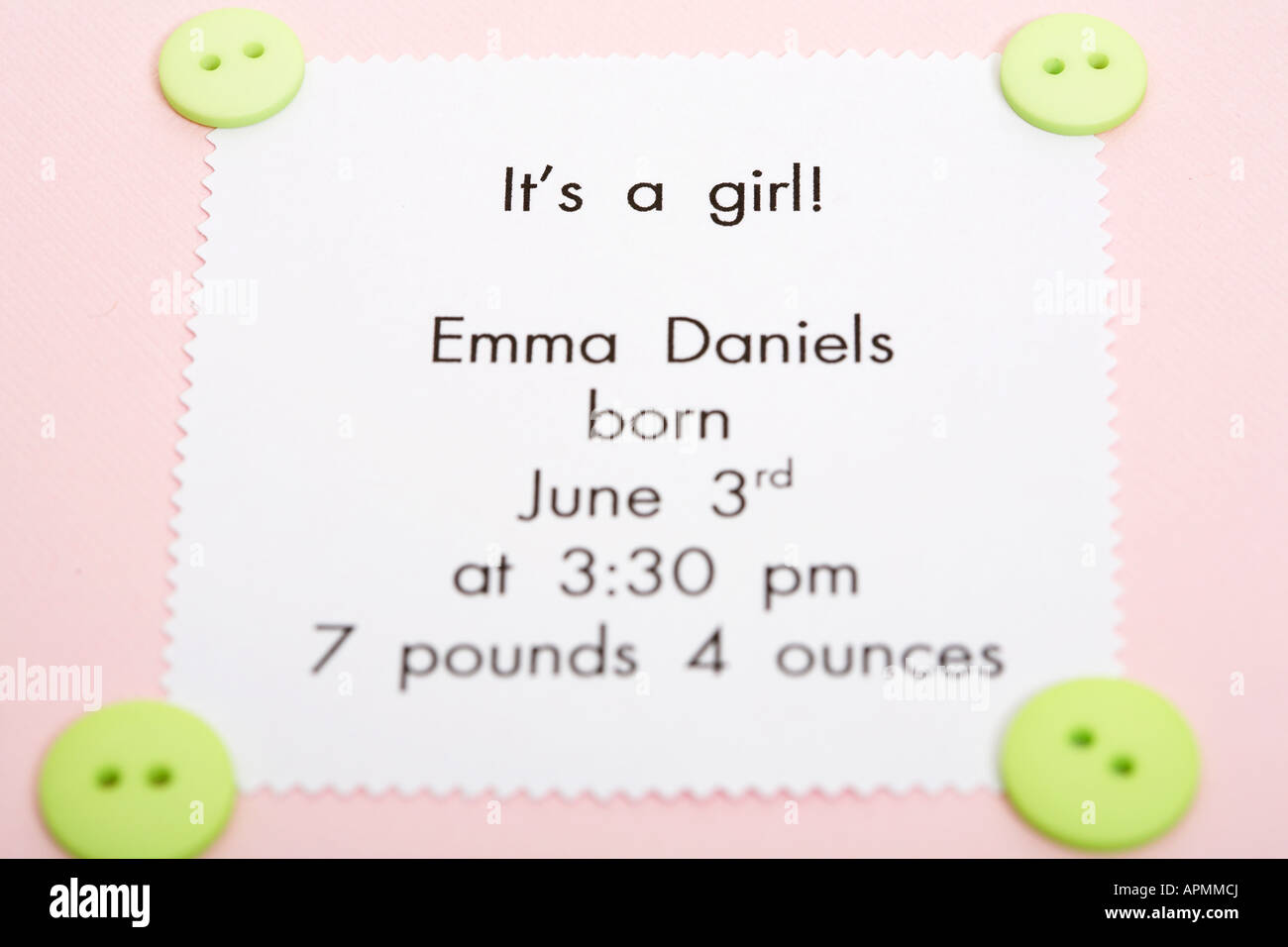 Birth announcement card Stock Photo Alamy