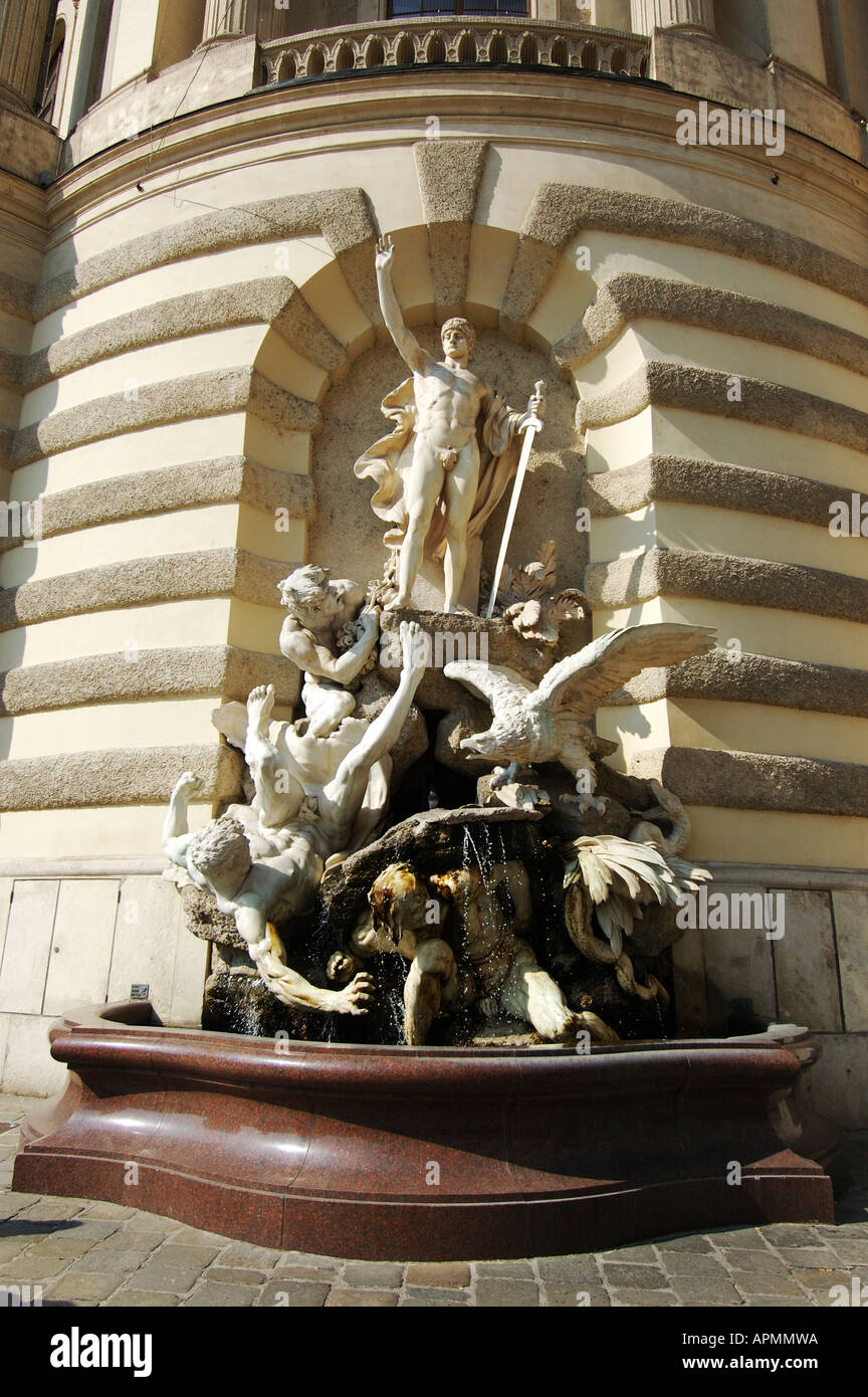 Fountain at St Michael s square Michaeler platz Vienna Austria Stock Photo