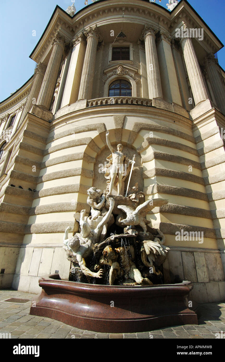Fountain at St Michael s square Michaeler platz Vienna Austria Stock Photo